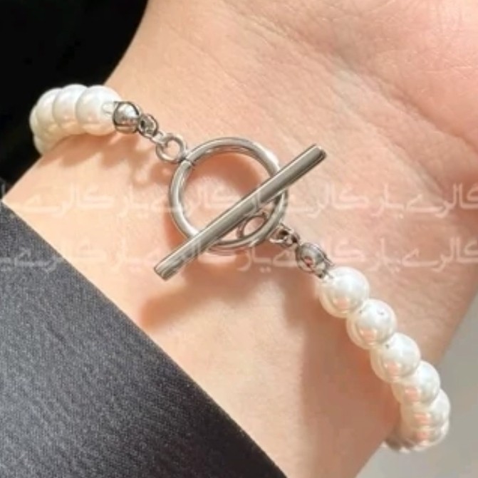 دستبند مروارید با قفل تی استیل